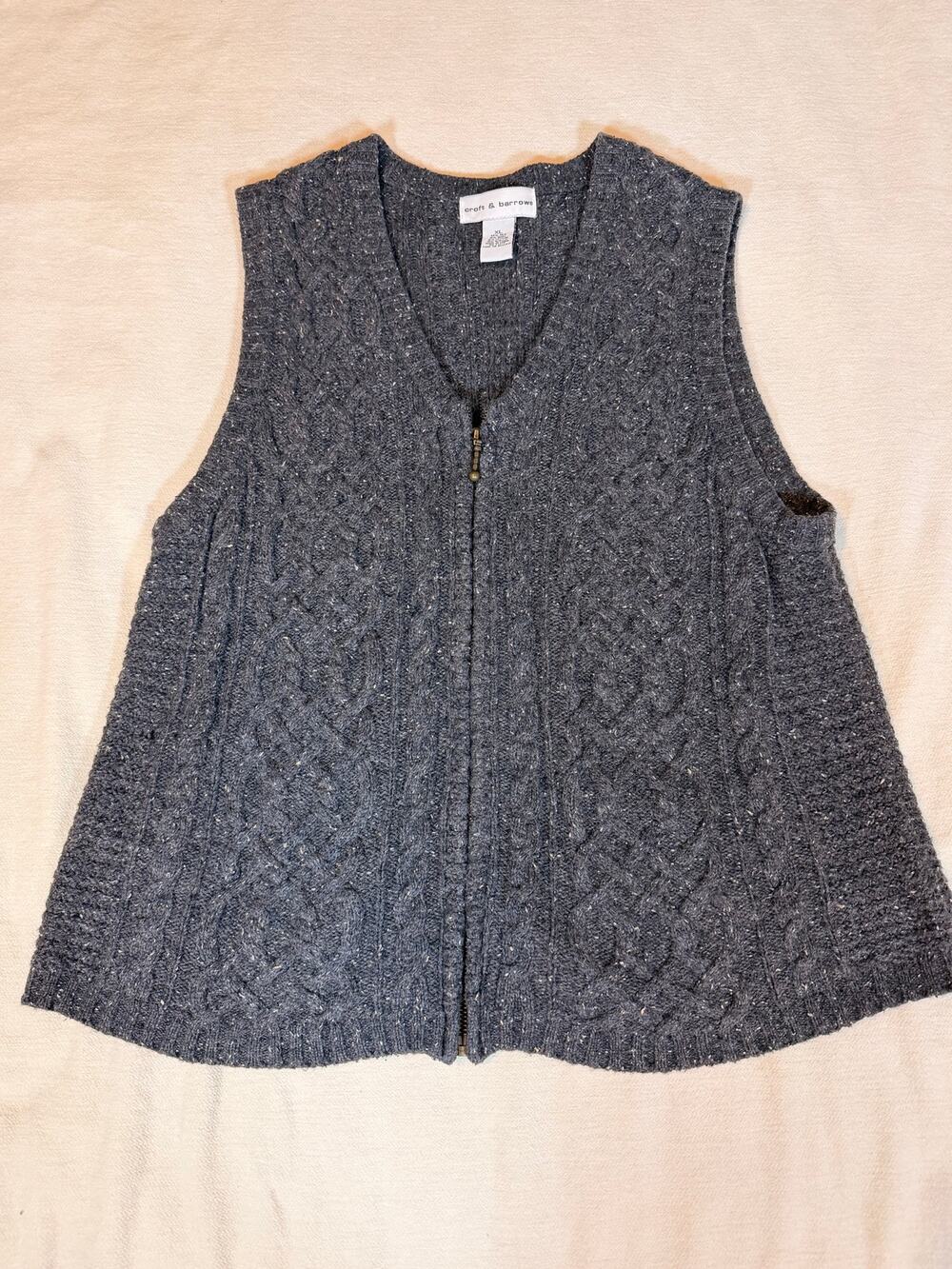 Croft & Barrow XL Silk Wool Cable Knit Sweater Vest Charcoal Gray Full Zip